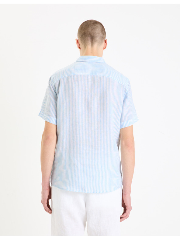 Celio Světle modrá pánská proužkovaná lněná košile Celio Damarlin