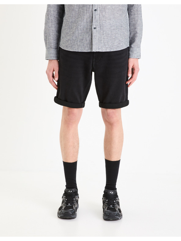 Celio Černé pánské džínové kraťasy Celio Boknitbm