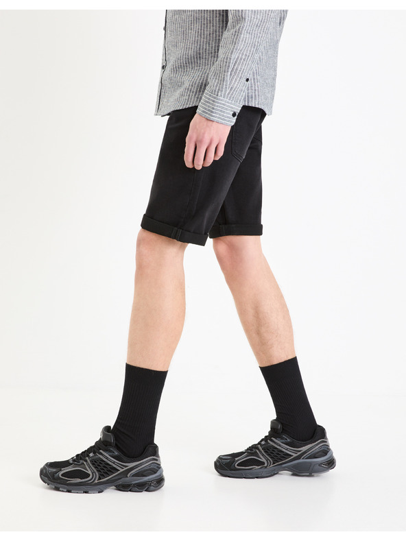 Celio Černé pánské džínové kraťasy Celio Boknitbm