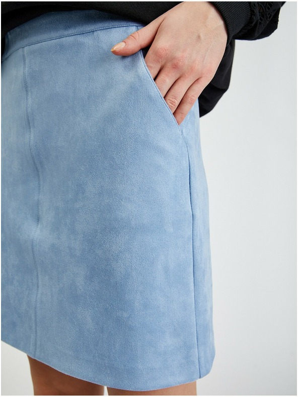 Orsay Světle modrá dámská sukně v semišové úpravě ORSAY