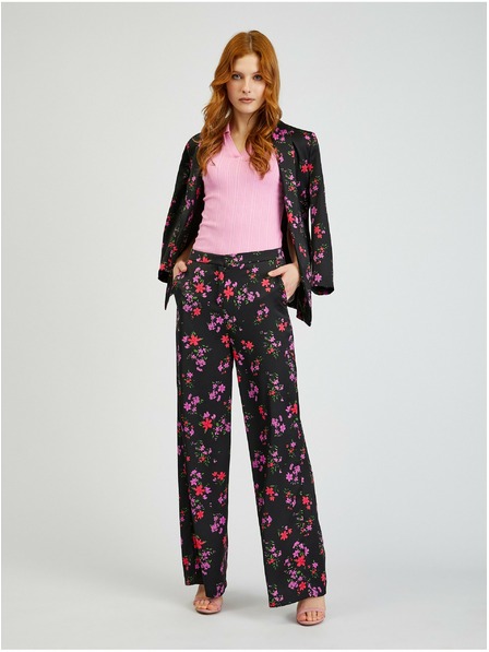 Orsay Černé dámské květované široké kalhoty ORSAY