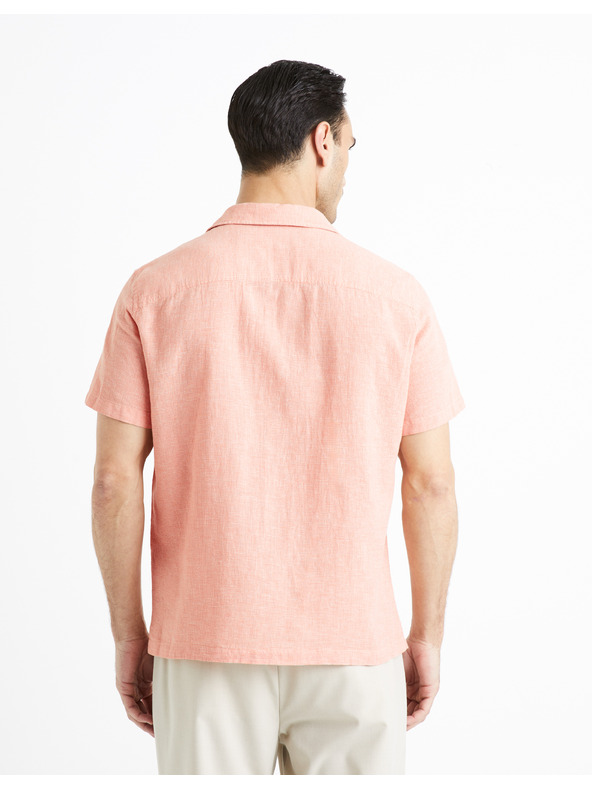 Celio Meruňková pánská lněná košile Celio Fatext
