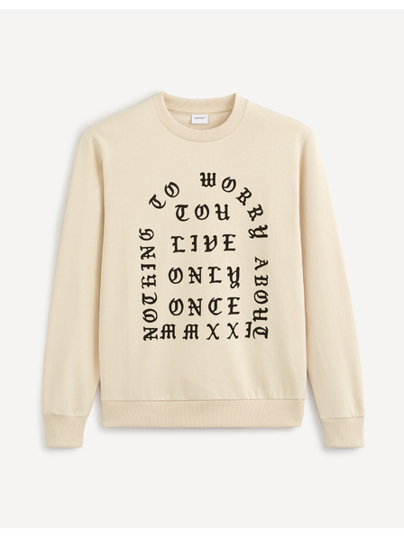 Celio Béžová pánská mikina s potiskem Celio