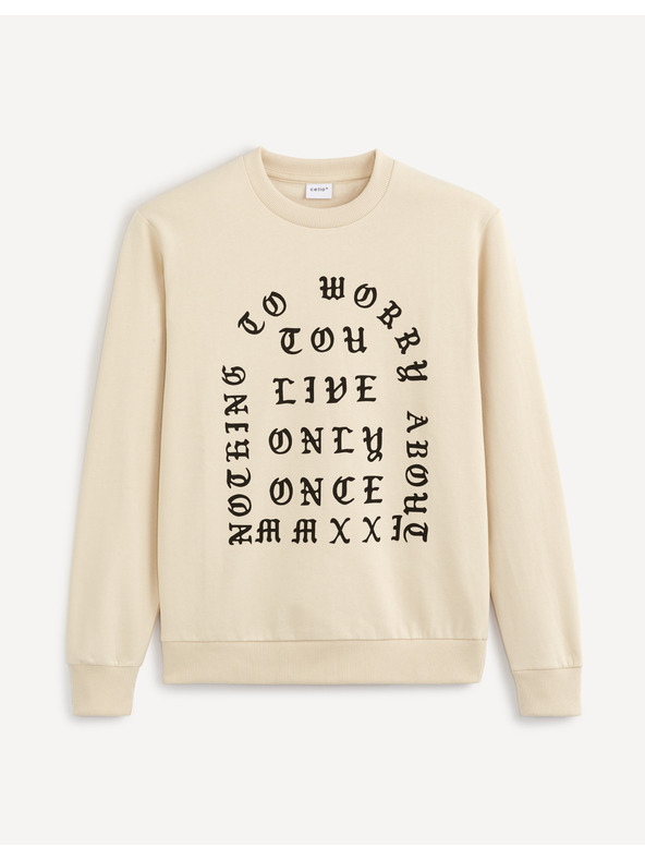 Celio Béžová pánská mikina s potiskem Celio