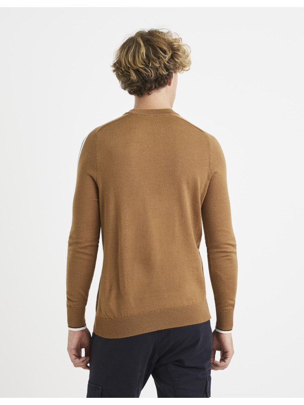 Celio Hnědý svetr s příměsí vlny Celio Veritas