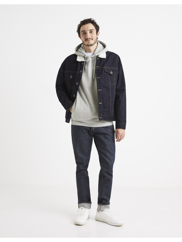 Celio Šedá pánská basic mikina s kapucí Celio