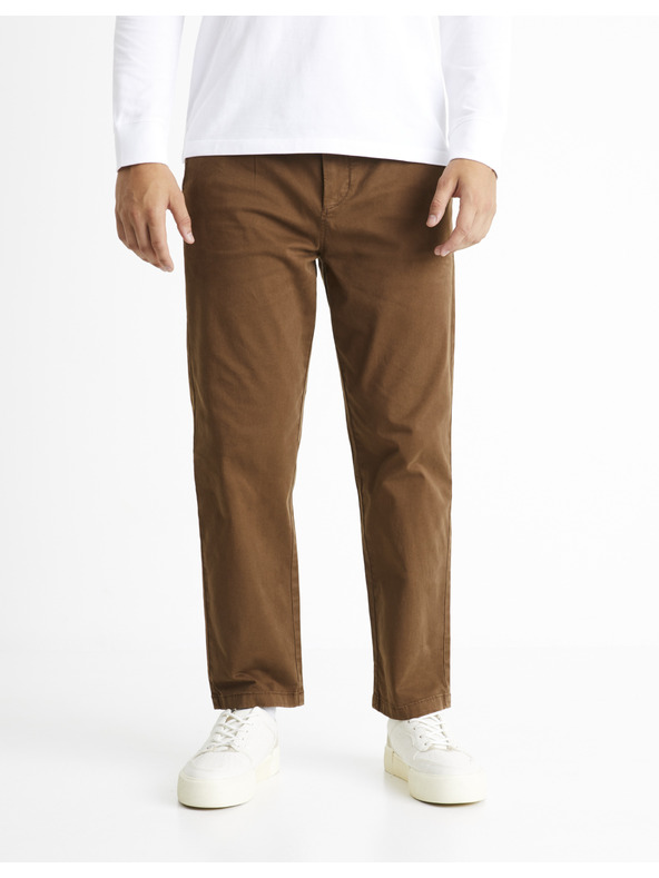 Celio Hnědé pánské kalhoty Celio Cochicrop