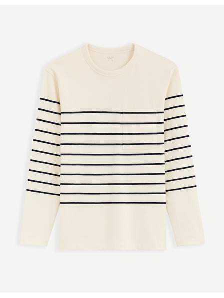 Celio Krémové pánské pruhované tričko Celio Veboxmlr