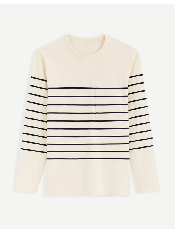 Celio Krémové pánské pruhované tričko Celio Veboxmlr