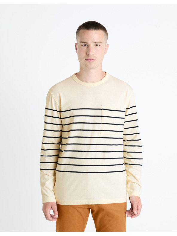 Celio Krémové pánské pruhované tričko Celio Veboxmlr