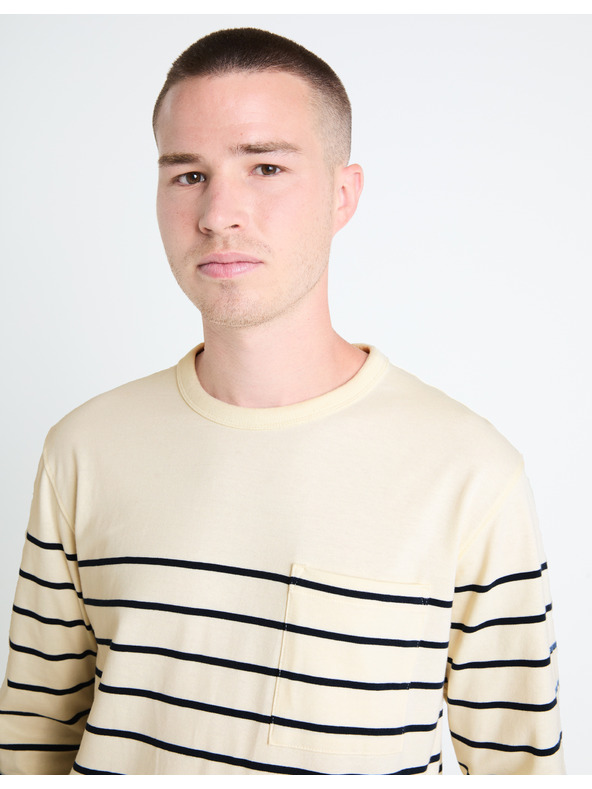 Celio Krémové pánské pruhované tričko Celio Veboxmlr