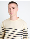 Celio Krémové pánské pruhované tričko Celio Veboxmlr