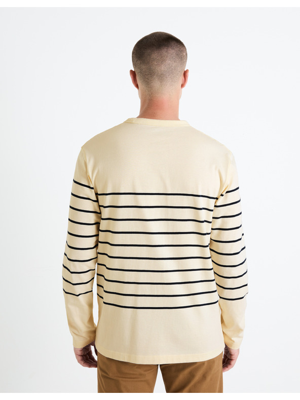 Celio Krémové pánské pruhované tričko Celio Veboxmlr