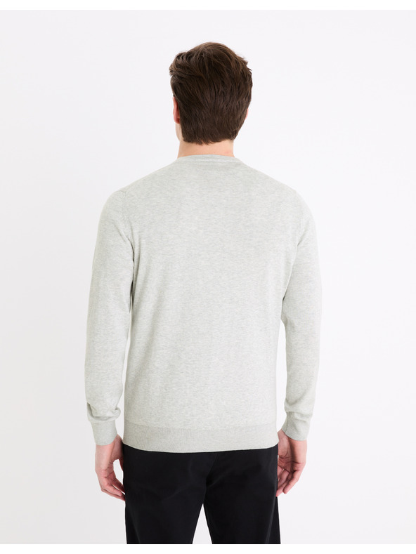 Celio Světle šedý pánský basic svetr Celio Decoton