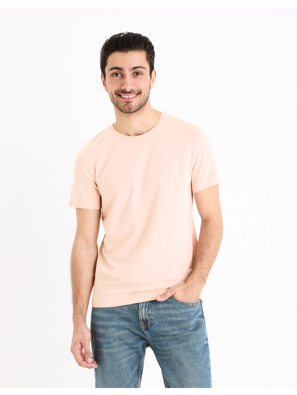Celio Růžové pánské basic tričko Celio Neunir