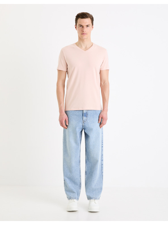 Celio Růžové pánské basic tričko Celio Neuniv