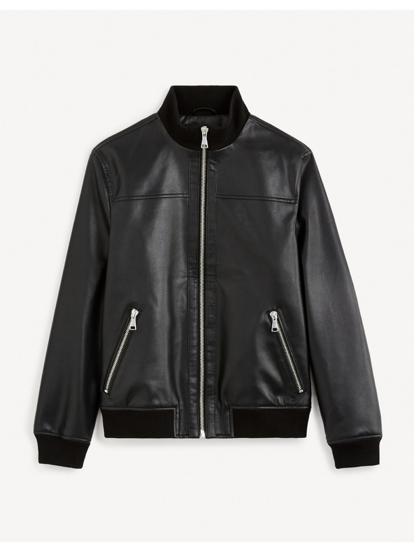 Celio Černá pánská koženková bunda Celio Gumati