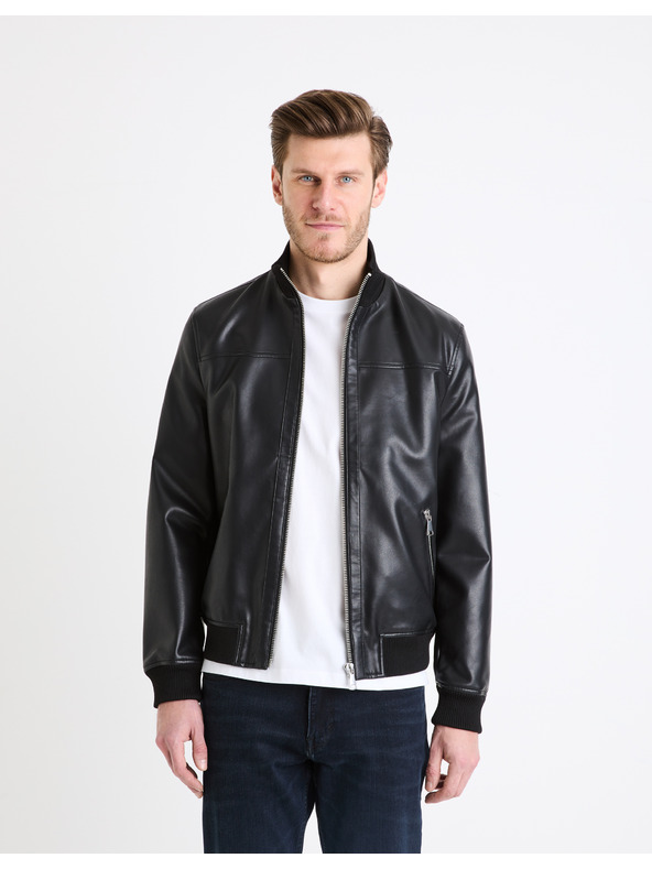 Celio Černá pánská koženková bunda Celio Gumati