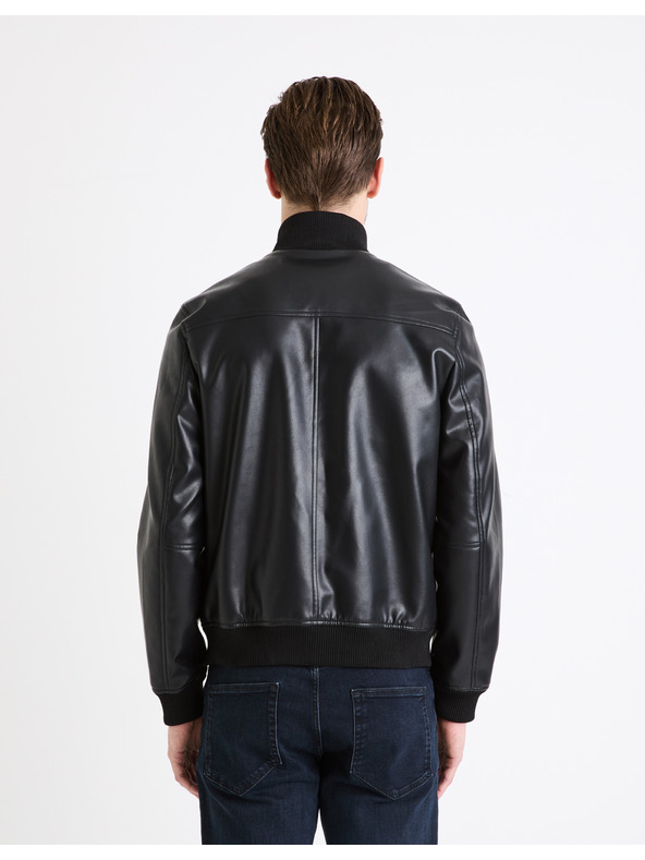 Celio Černá pánská koženková bunda Celio Gumati