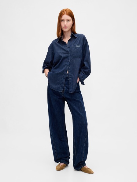 GAP Oversize džínová košile s logem Big Shirt UltraSoft GAP