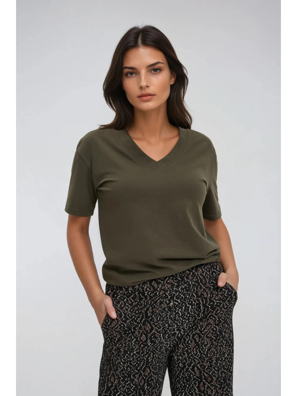 Moodo Khaki top s véčkovým výstřihem Moodo