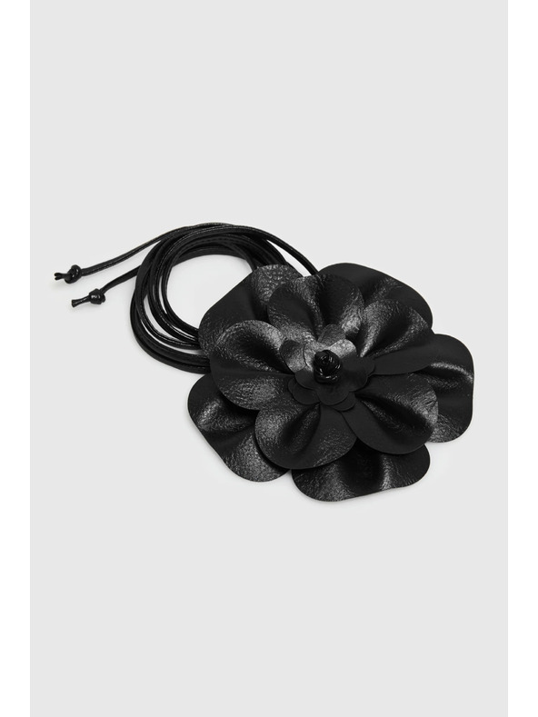 Moodo Vázaný pásek s květem černý Moodo