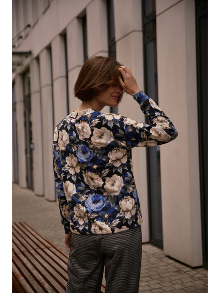 Moodo Květovaná mikina s výstřihem do V černá Moodo