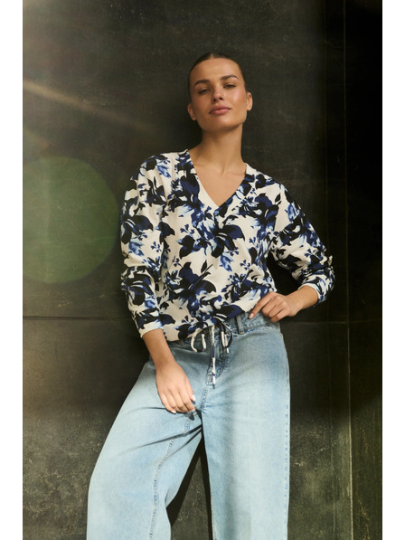 Moodo Květovaná mikina s výstřihem do V bílá Moodo