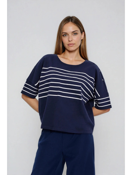 Moodo Pruhovaná mikina tmavě modrá Moodo