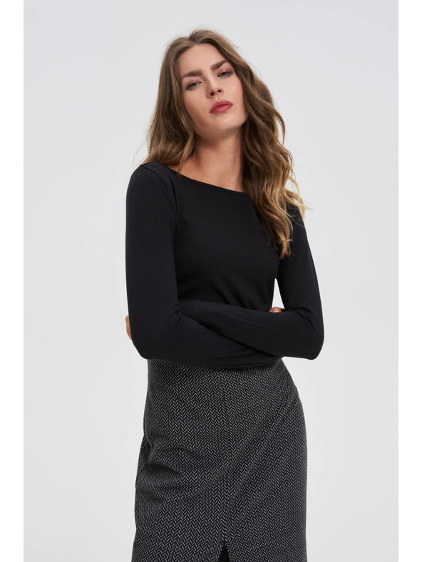 Moodo Přiléhavá černá halenka s dlouhým rukávem Moodo