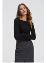 Moodo Přiléhavá černá halenka s dlouhým rukávem Moodo