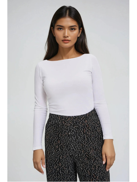 Moodo Přiléhavá bílá halenka s dlouhým rukávem Moodo