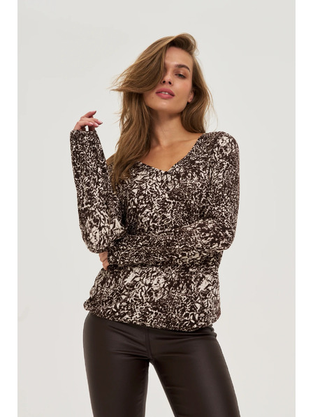 Moodo Blůzka s výstřihem do véčka hnědá Moodo