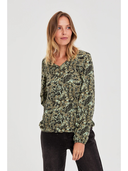 Moodo Olive Green Floral Blouse Moodo