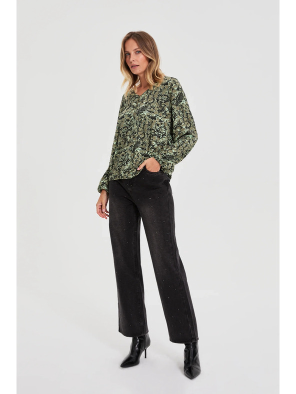 Moodo Olive Green Floral Blouse Moodo