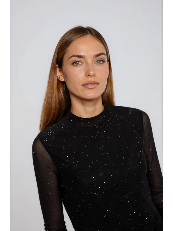 Moodo Černá halenka s průhlednými rukávy Moodo