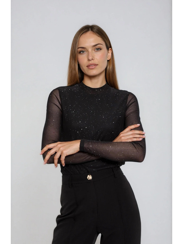 Moodo Černá halenka s průhlednými rukávy Moodo