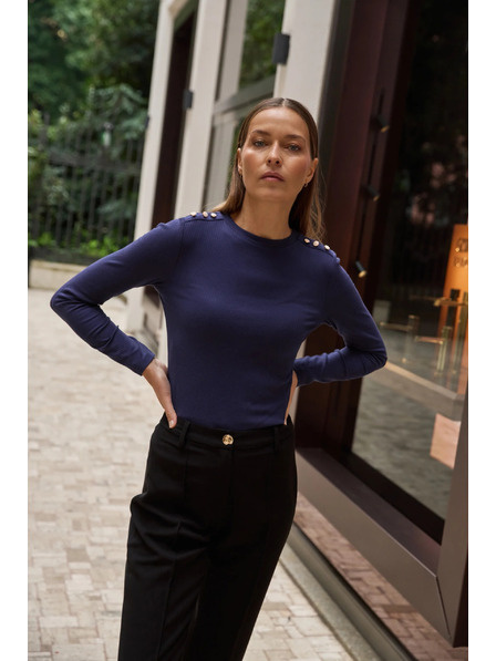 Moodo Bavlněná halenka s dlouhými rukávy námořnická modrá Moodo