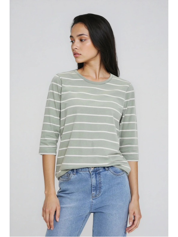 Moodo Olive Green Striped Blouse Moodo