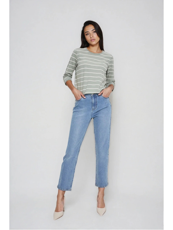 Moodo Olive Green Striped Blouse Moodo