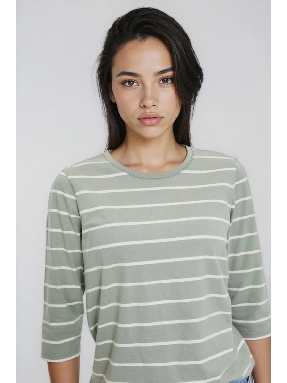 Moodo Olive Green Striped Blouse Moodo