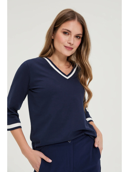 Moodo Bavlněná halenka s výstřihem do V námořnická modrá Moodo