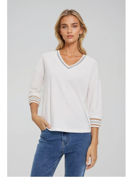 Moodo Bavlněná mikina s výstřihem do V bílá Moodo