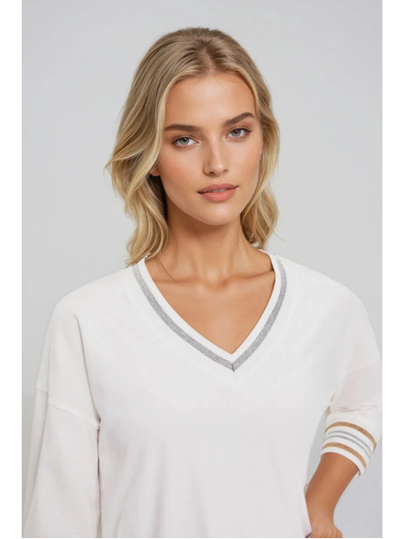 Moodo Bavlněná mikina s výstřihem do V bílá Moodo