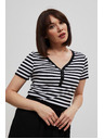 Moodo Bavlněné tričko pruhované černé Moodo