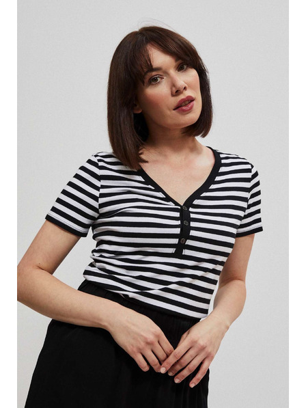 Moodo Bavlněné tričko pruhované černé Moodo