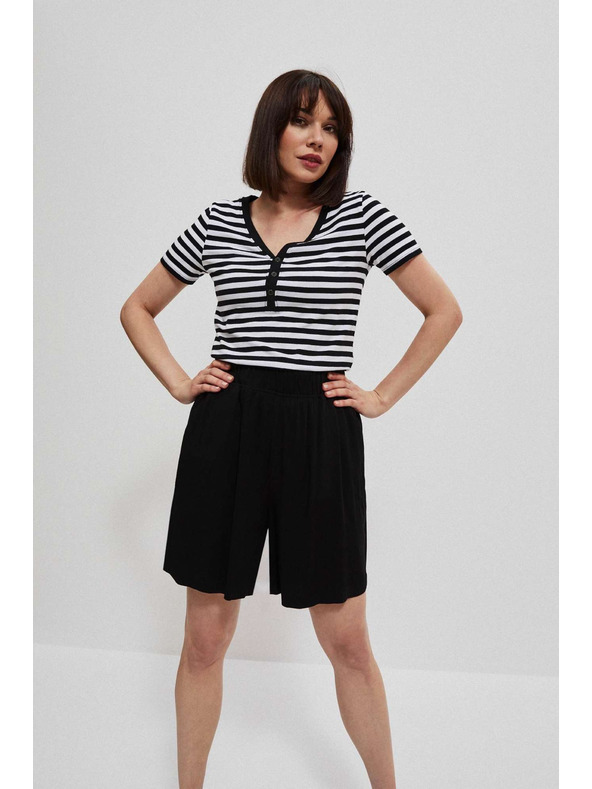 Moodo Bavlněné tričko pruhované černé Moodo