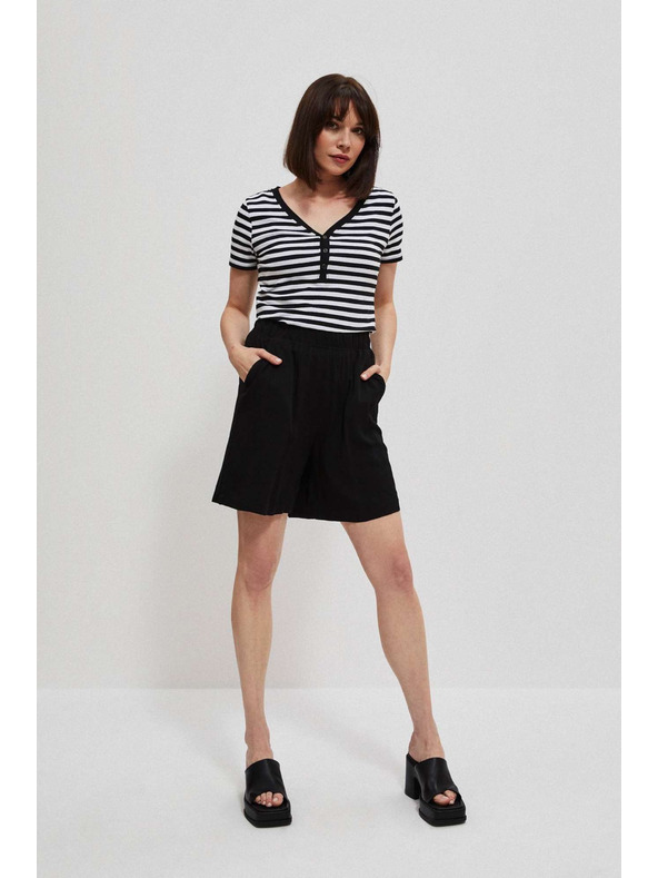 Moodo Bavlněné tričko pruhované černé Moodo