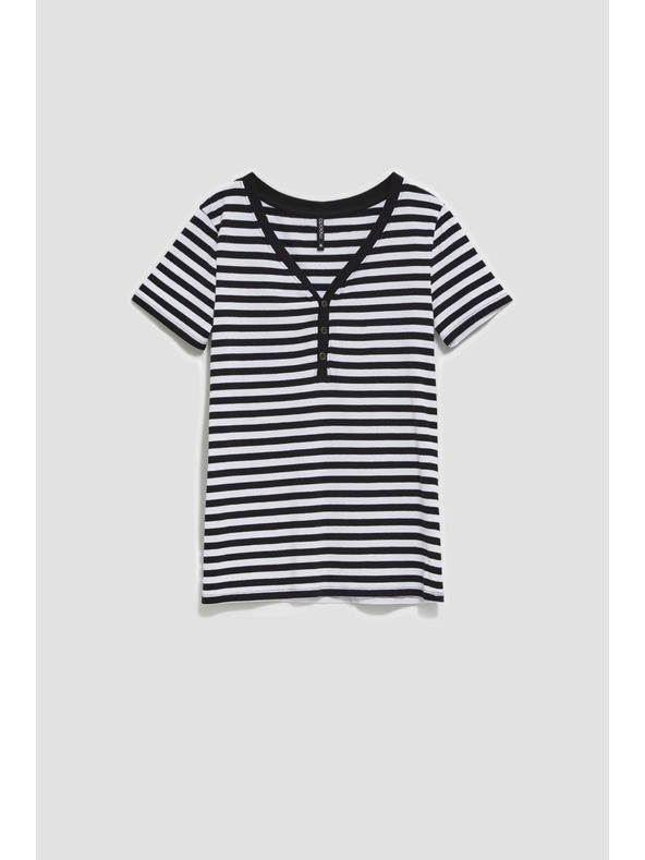 Moodo Bavlněné tričko pruhované černé Moodo