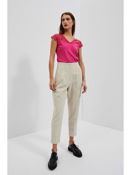 Moodo Růžová halenka s výstřihem do V a krajkou Moodo